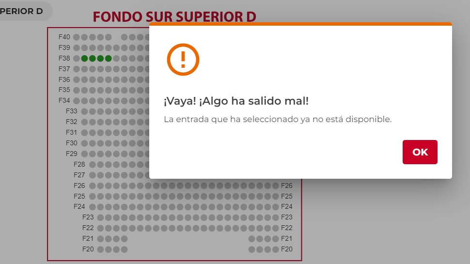 diego_fndz's tweet photo. La web de la @rfef vuelve a ser una vergüenza en cuanto a la venta de entradas se refiere para el España - Dinamarca en Murcia.

Asientos libres en varios sectores del campo y siempre el mismo mensaje.

A pastar. https://t.co/4MPJLIqbIJ