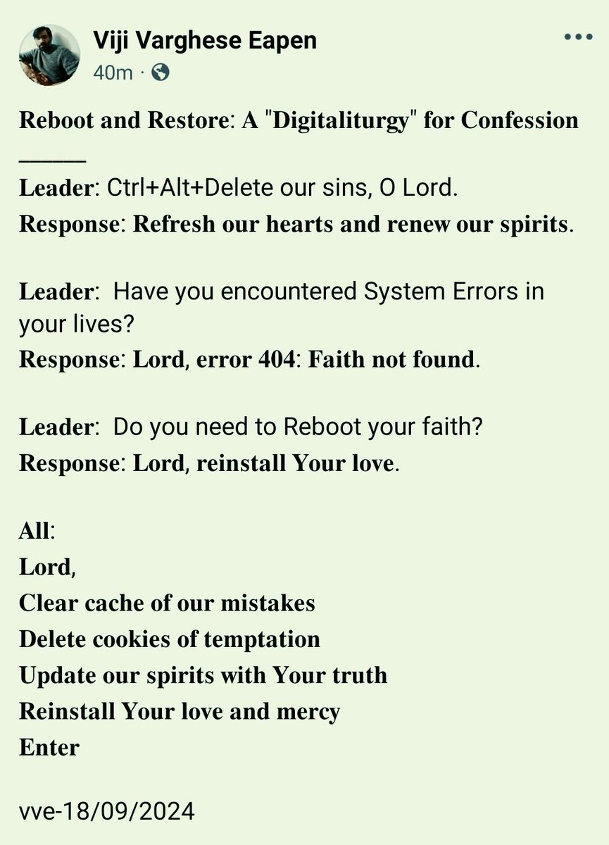 vijieapen's tweet image. A short liturgy of confession that I prepared using digital language.
@LiturgySociety
@everydayliturgy 
@TP_DCU 
#worship