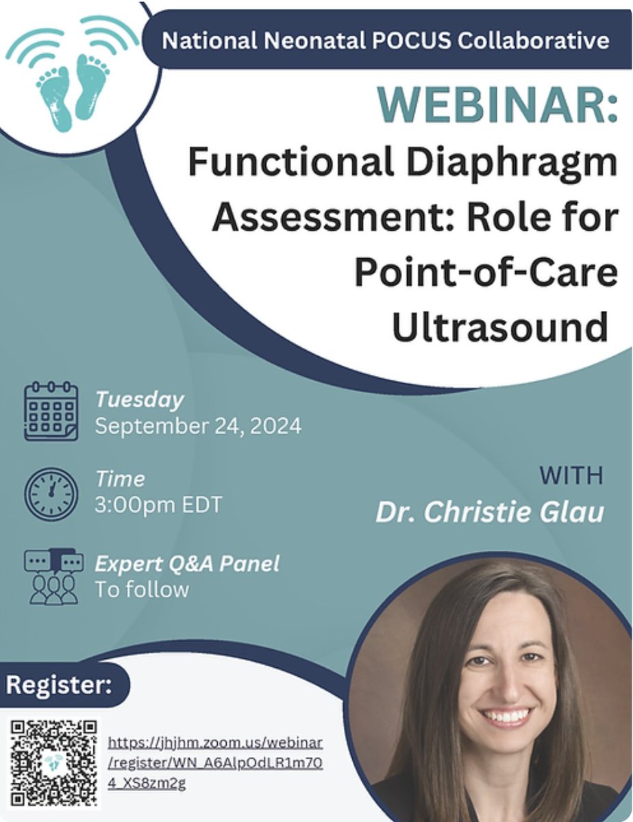 NeoPocusCollab's tweet photo. 📢Don't miss our next 🎓 educational webinar on the use of POCUS for functional assessment of the diaphragm with Dr. Christie Glau @ChildrensPhila🗓️ Sep 24th 3PM EST @NeoPOCUSAu @pocus_neonatal @ebneopocus @ScotNeoPOCUS @NephroP #neotwitter #neopocus #pocus #meded #FOAMed https://t.co/Xvm9LCP60v
