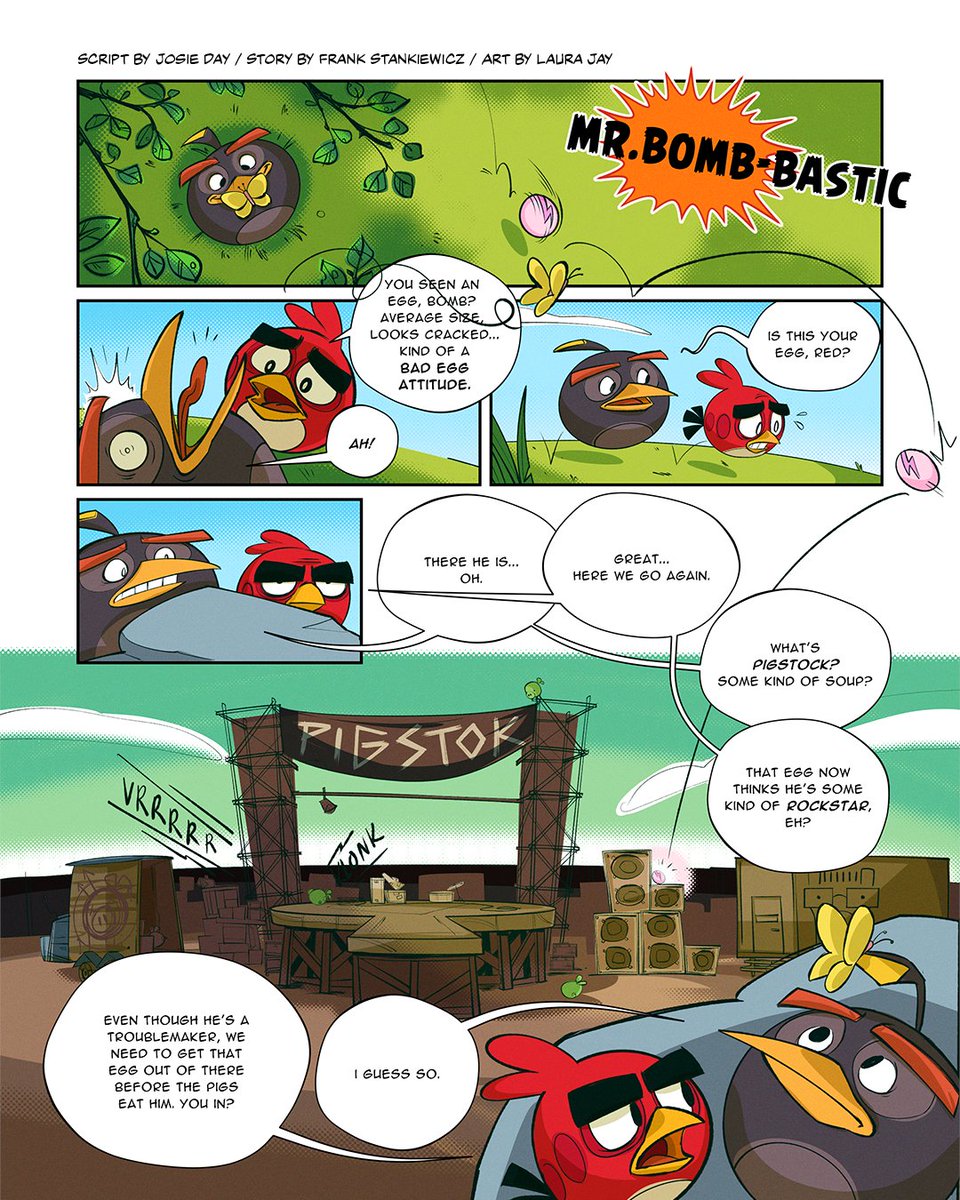 AngryBirds's tweet photo. it's bomb's time to shine!
in our 3rd angry birds 15th anniversary comic "Mr. Bomb-bastic", bomb battles his inner demons (and me) trying to overcome the pressure to succeed.
what if he never gets his boom back??

1/3 https://t.co/Acq2n5Jj2H