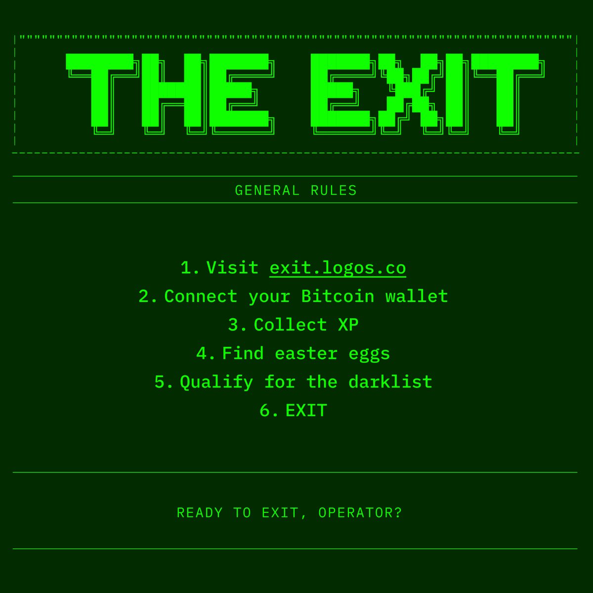 vrycmfy's tweet photo. The only thing left to do is EXIT.

Follow the instructions. https://t.co/im2EEf5ONU