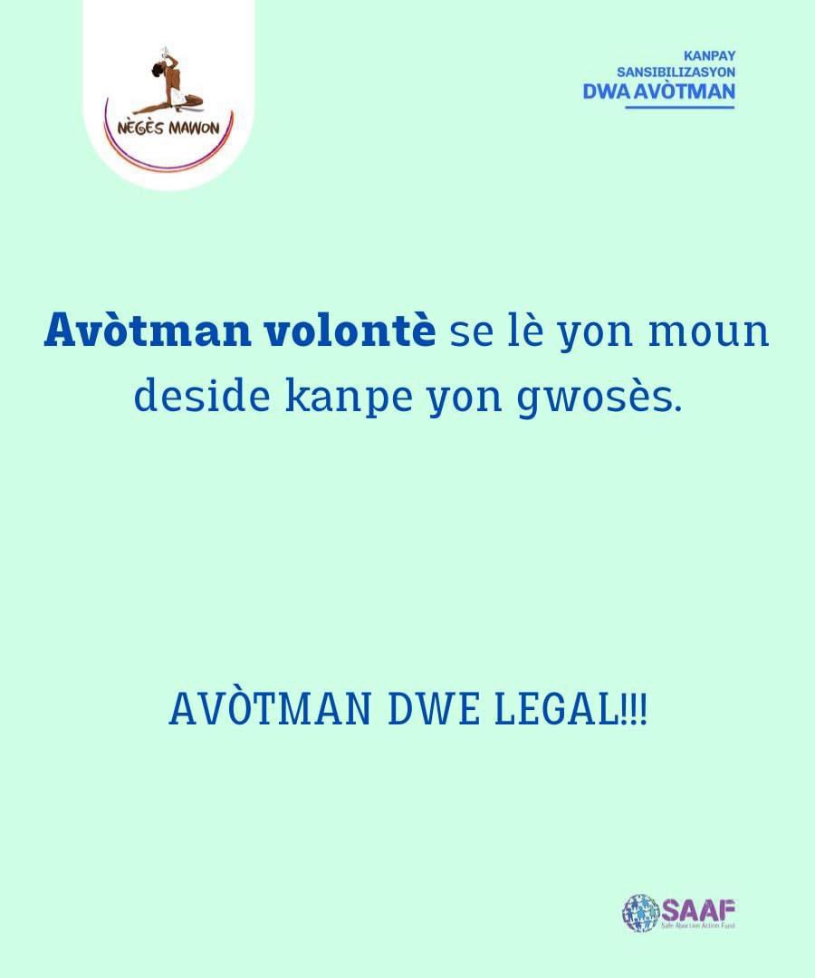 Neges_Mawon's tweet photo. KANPAY SANSIBILAZASYON POU DWA AVÒTMAN
Kisa avòtman ye?
Ki fason nou ka fè yon avòtman?
Tout sa w dwe konnen ⤴️⤴️
AVÒTMAN DWE LEGAL!!!
#kòm #AvòtmandweLegal #chwam #kanpaysansibilizasyondwaAVÒTMAN #prochoice #prochoix #Abortion #dwafanm https://t.co/nRwlRBUVPx