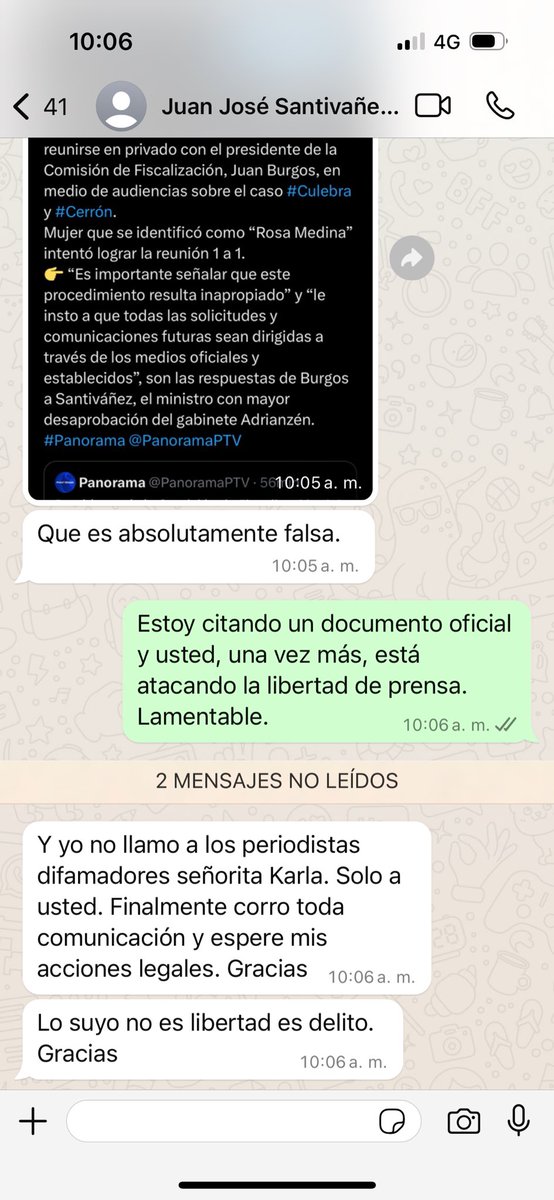 NinaSunqu's tweet photo. Ministro Juan José Santivañez amenaza a esta periodista con denuncia por difamación tras difundir carta oficial del @congresoperu por su (negado) pedido de reunión personal con el presidente de la Comisión de Fiscalización, Juan Burgos.
Contexto: ministro Santivañez presentó denuncia contra el cap. Culebra por organización criminal que, según el abogado José Carlos Mejía, busca también implicar a los periodistas que hayan publicado los audios con su fotografía. 
@IPYS @ConsejodePrensa @sip_oficial