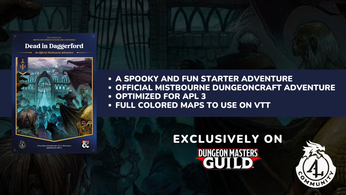 dms_guild's tweet image. Strange things go bump in the night in an old manor in Daggerford. Is the place really haunted? Or is something more sinister afoot?

Dead in Daggerford is available now.
Get it here: tinyurl.com/4h5r8y2d

A 2-Hour Adventure for Tier 1 Characters.
#dnd5e #dungeonsanddragons