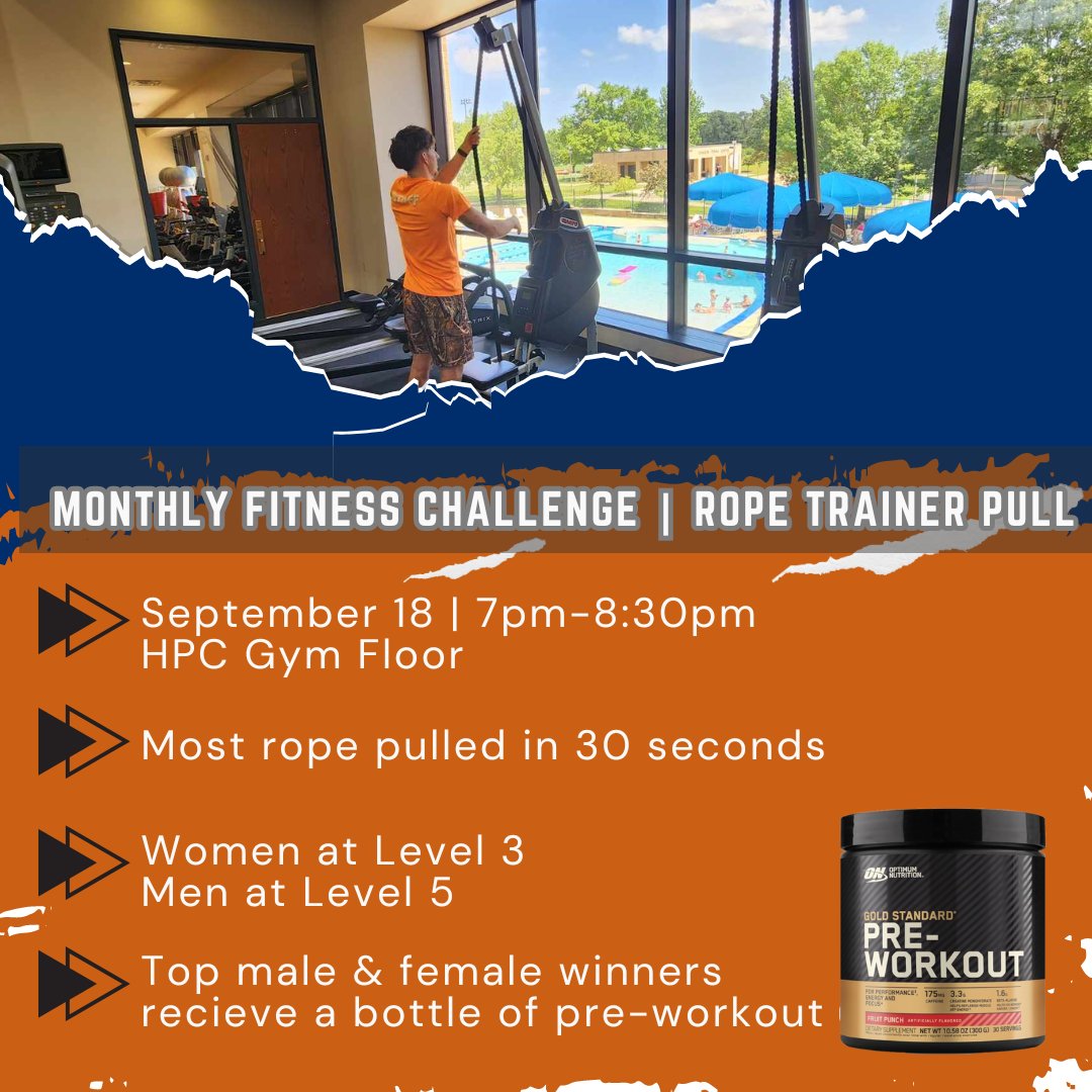 uttrecsports's tweet image. Happening today! Test your strength at the chance of winning some pre-workout! #RecSports #UTTyler #Fitness #Wellness #RopePull