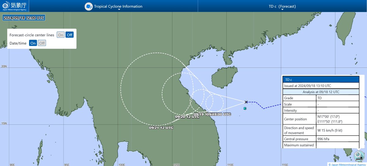 LimWeather's tweet photo. #GenerPH/#16W in C #SouthChinaSea
Forecast to head W and landfall in C #Vietnam esp #Danang and also affect N part of the country
ALL interests there,#Laos,NE #Thailand,E #Myanmar should begin preps now esp affected by #Yagi previously
#wxx #wxtwitter #tropicswx #Soulik #ๅฐ้ขจ15ๅท https://t.co/wSGc2dwRIC