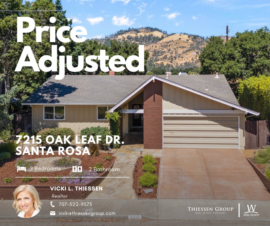 Thiessen_Group's tweet photo. PRICE ADJUSTMENT ALERT #santarosa

For more info and pictures, click here: https://t.co/wyVCAfkhjy

- Remodeled Kitchen
- Updated Bathrooms
- New Flooring
- 55+ Community

☎ Call/text Vicki at 707-322-9573!

#thiessengroup #wrealestate #oakmont #forsale #pricereduction https://t.co/wgVZ9TRNJ5