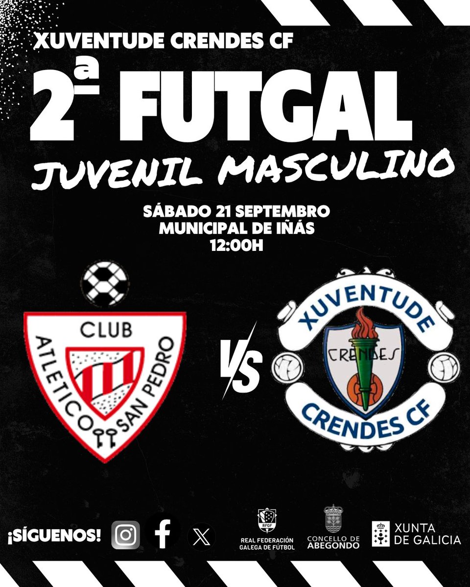 XCrendes's tweet photo. ⚽️ PARTIDOS OFICIAIS! 

Senior masculino:
🆚 @hercules_sociedad_deportiva 
📆 Domingo 22
📍Meangos
🕔 17:00 horas

Juvenil masculino:
🆚 @atleticosanpedro 
📆Sabado 21
📍 Municipal Iñás
🕔 12:00 horas

#XuventudeCrendes2425 https://t.co/05IC9EsUo3