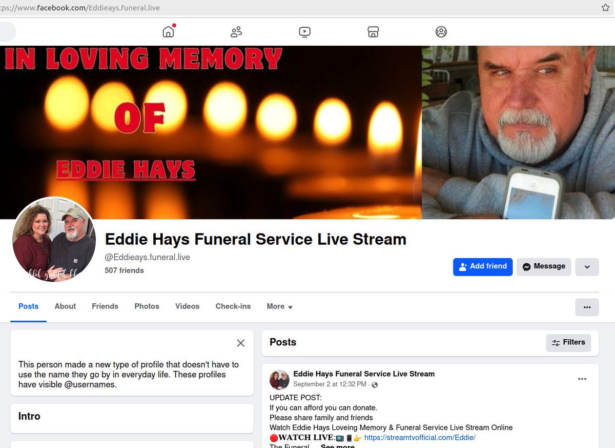 IotCyber's tweet photo. Scam ‘Funeral Streaming’ Groups Thrive on Facebook: Scammers are flooding Facebook with groups that purport to offer video streaming of funeral services for the recently deceased. Friends and family who follow the links for the streaming services are… https://t.co/EW6wA4duWx https://t.co/h44LqqfvbW