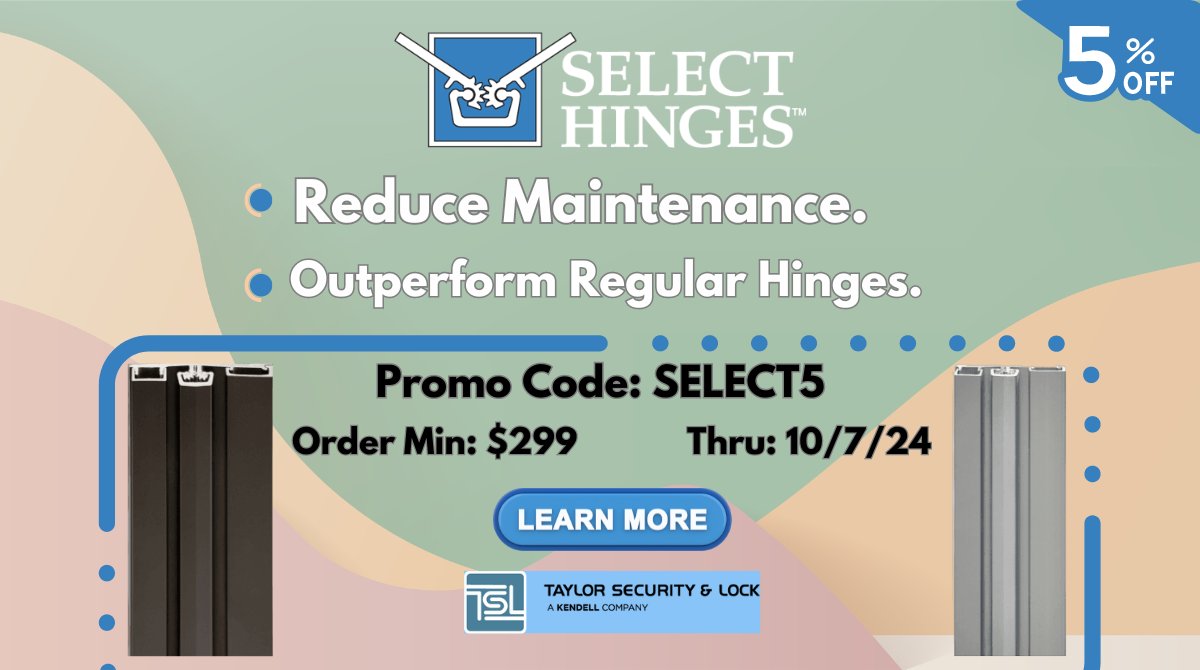 🔑 SELECT Hinges: Unmatched #Durability for #HighTrafficDoors! 🚪🛠️ Shop now and get 5% OFF with code SELECT5 when you spend $299 or more (expires 10/07/24). 🔗 Shop #SELECTHinges bit.ly/3MZmqzz
 #CommercialSecurity #DoorHardware #SecuritySolutions #FacilityManagement