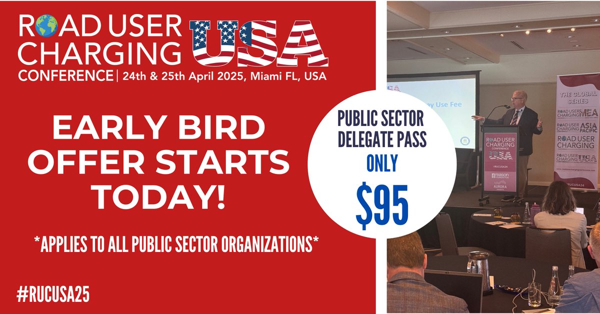 𝗔𝘁𝘁𝗲𝗻𝘁𝗶𝗼𝗻🚨

Transportation innovators and policy leaders! Don't miss out on your chance to attend the Road User Charging Conference USA 2025 at our special early bird rate of only $95!

Register to attend here: lnkd.in/et77eV4h

#RUCUSA25 #Tolling #Transportation