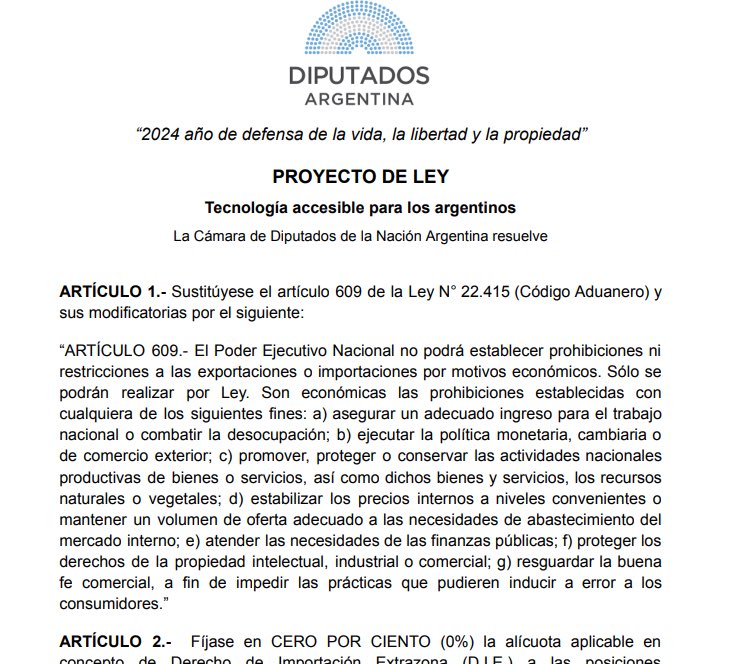 Eltomex56's tweet photo. Se acaba de presentar un proyecto de Ley en Argentina para sacar todos los impuestos a la tecnología

Por lo que si esto se aprueba desde celulares, computadoras, tablets, laptops, etc pasarían a tener un 0% en impuestos para poder competir con otros países https://t.co/J15zXmFV91