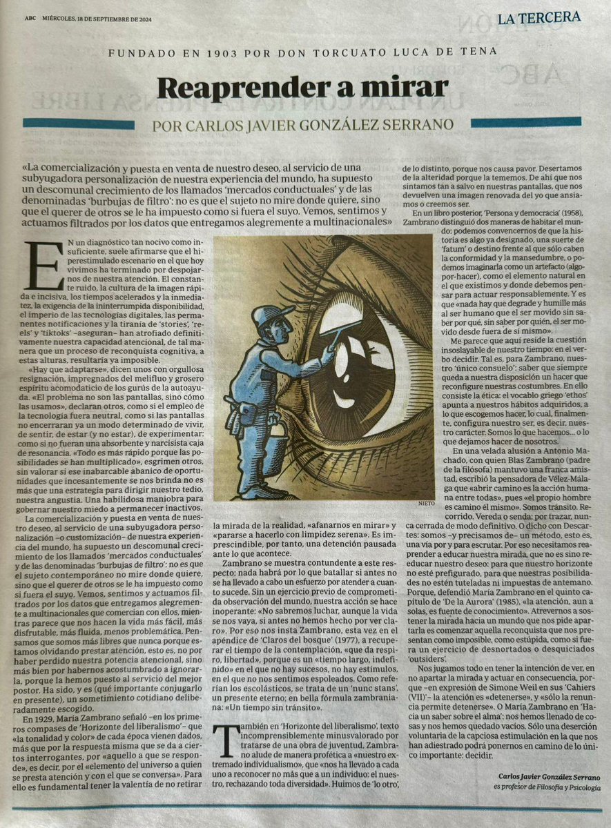 Hoy <a href="/Aspirar_al_uno/">Carlos Javier González Serrano</a> comparte con nosotros una  bonita reflexión en el diario ABC sobre la necesidad de detenernos a mirar en estos tiempos donde todo es urgente y acelerado.