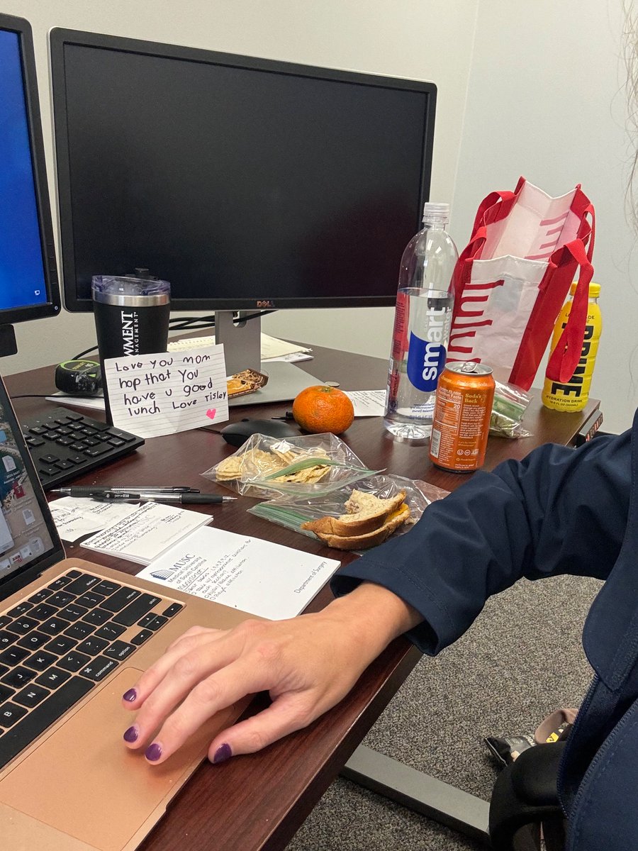 Working (mom) lunch. In between trauma activations &amp; operative cases &amp; rounding on patients- you can usually find me here. Working on a manuscript, prepping a lecture, or finalizing a talk. Any second I’m away from my kids I make the most of so I can be present with them later.♥️