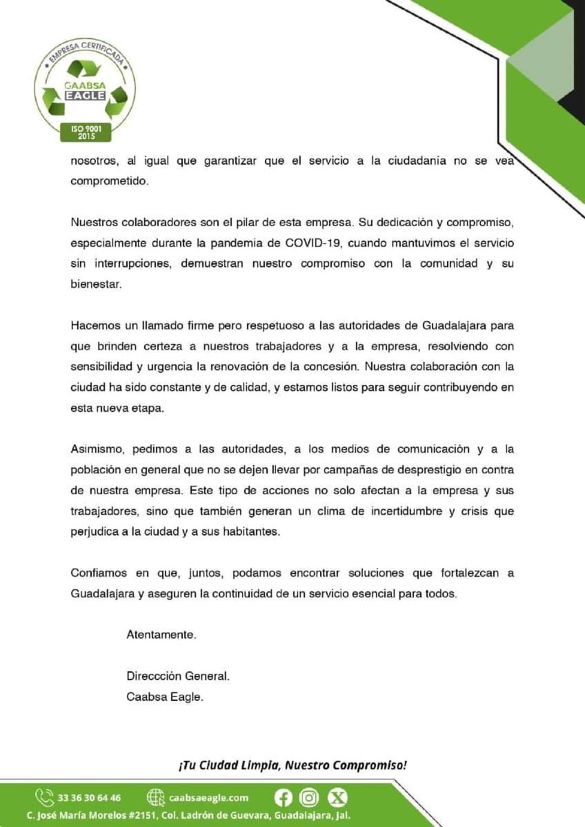 Increíble el cinismo de <a href="/CaabsaEagle/">CAABSA EAGLE</a> al presionar a <a href="/GuadalajaraGob/">Gobierno de Guadalajara</a> para que le renueve la concesión de la basura, después de décadas de crímenes ambientales e irregularidades en el servicio.
Ahora usan a sus trabajadores de carne de cañón.
Va hilo 🧵 🪡 
facebook.com/10006371955488…