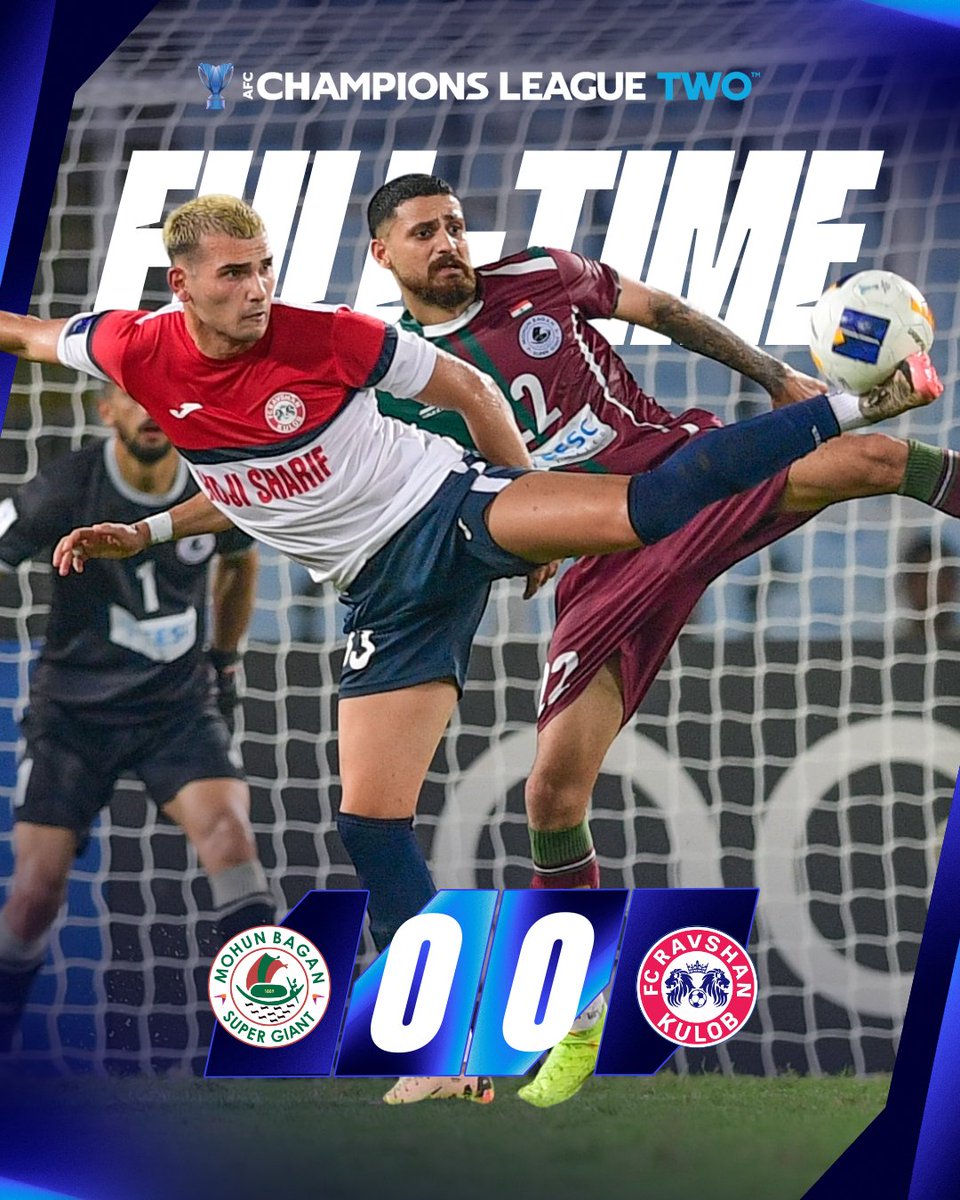 TheAFCCL's tweet photo. FT | ๐ฎ๐ณ Mohun Bagan Super Giant 0๏ธโฃ-0๏ธโฃ FC Ravshan ๐น๐ฏ
The spoils are shared in Kolkata!
#ACLTwo | #MBGvRAV https://t.co/ta2s21GoEK