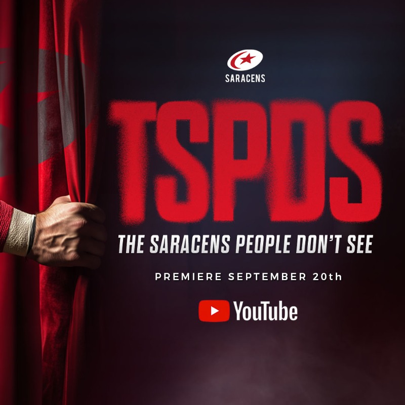 Saracens's tweet photo. 𝗧𝗦𝗣𝗗𝗦: 𝗧𝗵𝗲 𝗦𝗮𝗿𝗮𝗰𝗲𝗻𝘀 𝗣𝗲𝗼𝗽𝗹𝗲 𝗗𝗼𝗻'𝘁 𝗦𝗲𝗲

Unprecedented access to Saracens Men is coming your way this season.

📺 Episode 1 - Friday, Sept 20

#YourSaracens💫 
#TSPDS