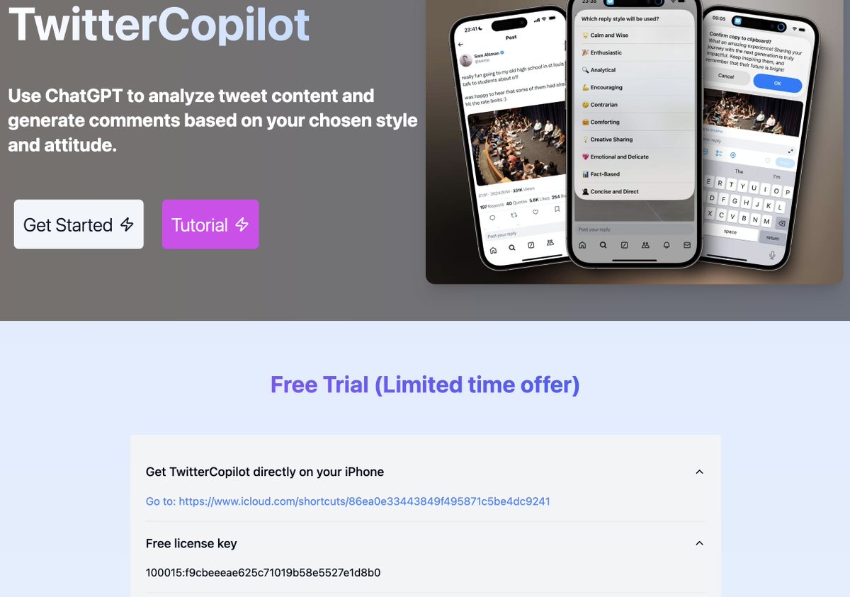 bnu_newbing's tweet image. Now you can get the free license key of #TwitterCopilot from the website.

tapai.aicanvas.app/twitter-copilot

#twitter #buildinpublic #testimonial #BeYourOwnBOSS #testimonial #Automation #ChatGPT #Production #buildinpublic #twitterworld
