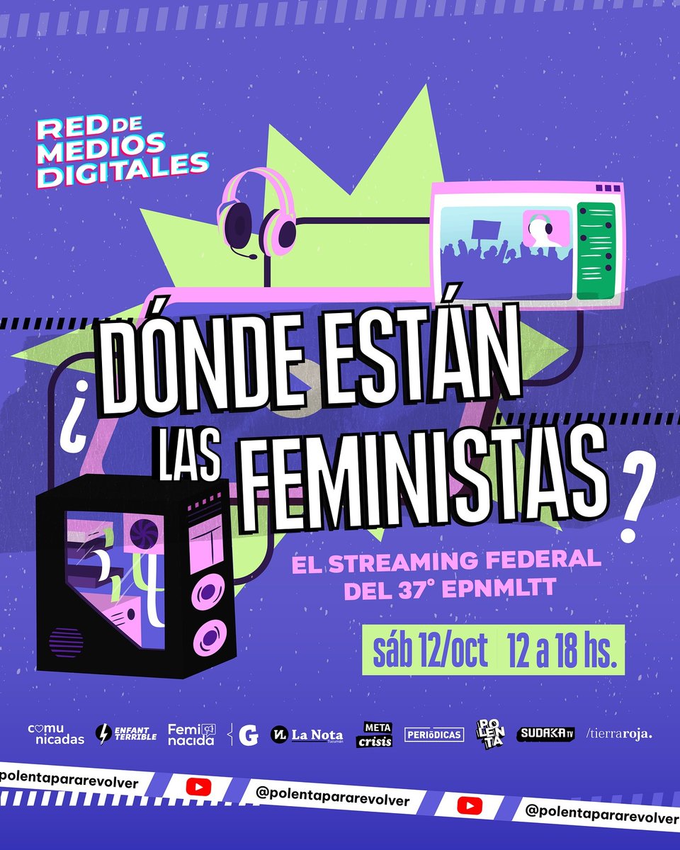 ReddeMediosDig's tweet photo. Las feministas nos vamos al Encuentro Plurinacional de Mujeres, Lesbianas, Bisexuales, No Binaries, Travestis y Trans! 

Desde Jujuy, estaremos stremeando en nuestro especial “¿Dónde están las feministas?”. Una propuesta federal, con medios y periodistas de todo el país. https://t.co/fmzO5BeItU
