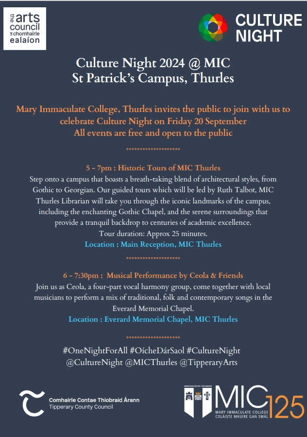Ruth Talbot (@redsunbeam) on Twitter photo <a href="/MICThurles/">School of Education, MIC Thurles</a> celebrates #CultureNight this Friday! Come one, come all! <a href="/MICThurles/">School of Education, MIC Thurles</a> celebrates #CultureNight this Friday! Come one, come all!