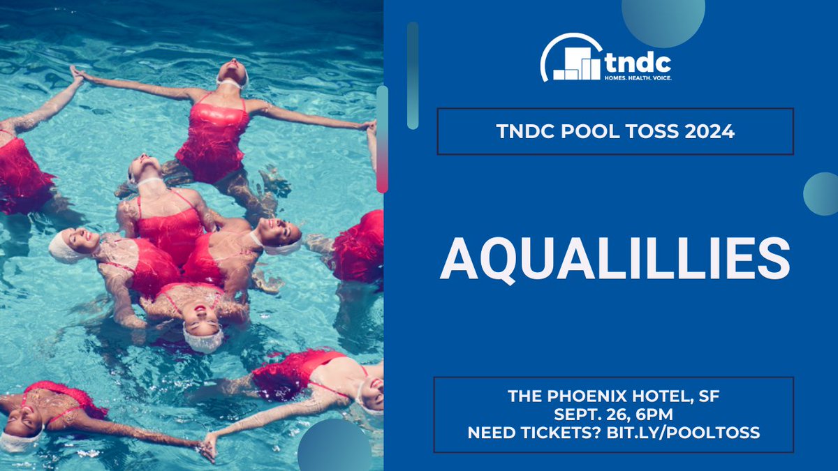 TNDC's tweet image. The 32nd TNDC Pool Toss is around the corner.  The @Aqualillies are renowned for their display of swim, dance, and elegance! There is still time to buy your tickets at bit.ly.com/PoolToss!
#PoolToss #fundraise #TNDC