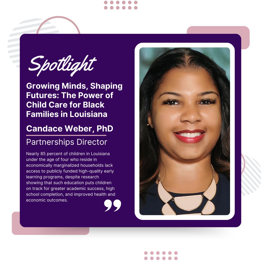 PolicyInstLA's tweet photo. Last week, our Partnerships Director, Candace Weber, PhD (@cnicole08), discussed her article submission "Growing Minds, Shaping Futures: The Power of Child Care for Black Families in Louisiana" at the 11th Annual Black Women's Roundtable. https://t.co/URYWWj7F2H