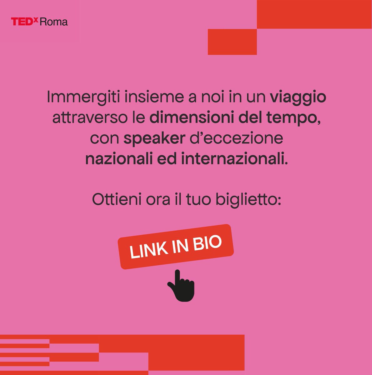 TEDxRoma 2024 è sempre più vicino! Scopri gli orari dell’evento ed immergiti in un viaggio attraverso le dimensioni del tempo, con speaker d’eccezione nazionali ed internazionali.

🎟️ Ci vediamo il 29 Settembre dalle ore 14.00. Ottieni il tuo biglietto ➡️rb.gy/z801iz