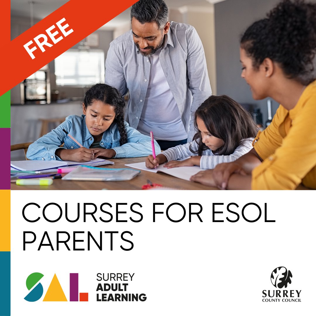 Surrey_AL's tweet photo. Are you new to the UK or did you go to school in another country? 🏴󠁧󠁢󠁥󠁮󠁧󠁿 

We are running a range of ESOL courses and workshops for parents.

Understand the education system in England and support your child with schoolwork.

Enrol today! https://t.co/HwwZkaUIha https://t.co/ycMRqpxn4q