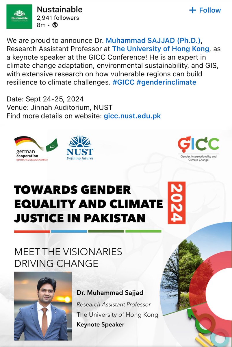 Next week I shall be delivering a keynote speech at #GICC #NUST. 

Looking forward to this exciting event and engaging with the participants for constructive discussions on #DRR, #Gender, #Intersectionality, and #Resilience under climatic and environmental changes in #Pakistan.