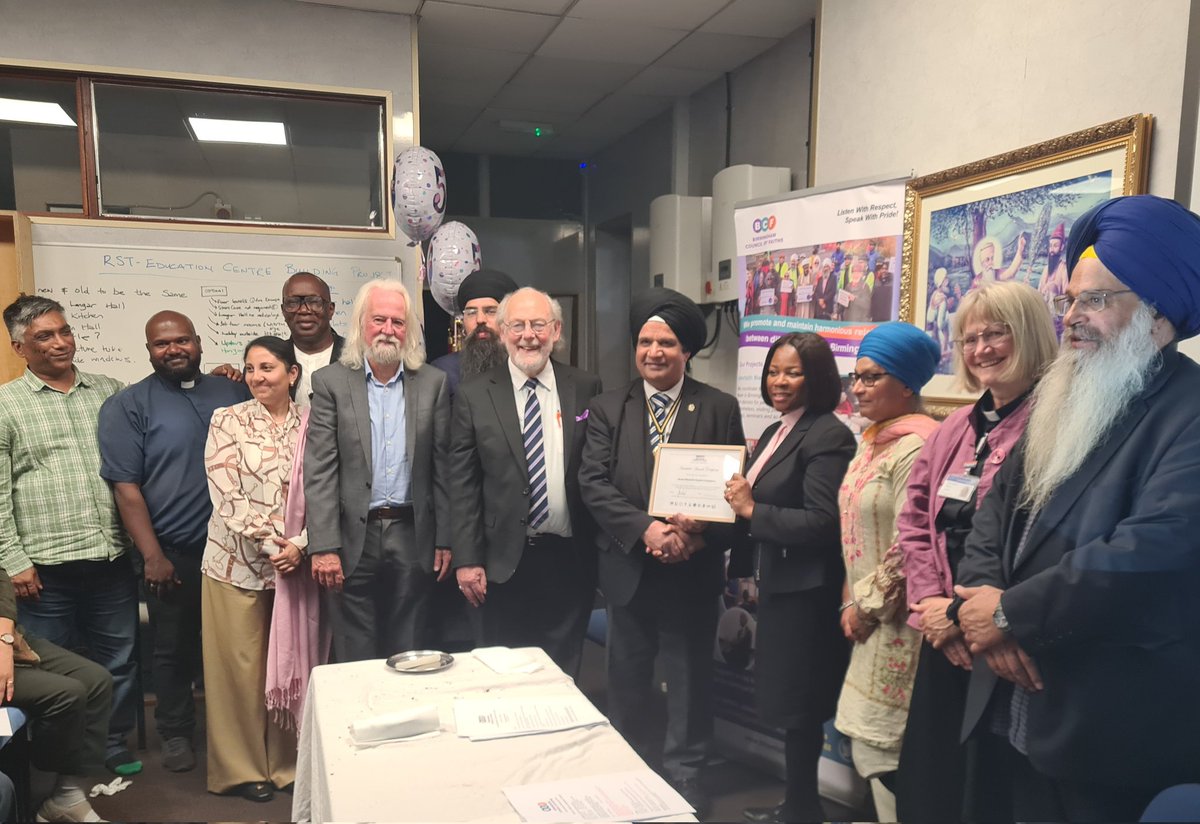 pjrookes's tweet photo. Birmingham Council of Faiths celebrated 50th Anniversary at AGM presided Dpty Lord Mayor, Cllr Chaman Lal, who cut  celebratory cake. 50 Year Reflection from Ruth Tetlow 
Anl Interfaith  Awards to  Kamran Shezad,Rev John Butcher, Ruth &amp; Richard Tetlow  &amp; QE Hospital Chaplaincy https://t.co/jSeNfda5tr