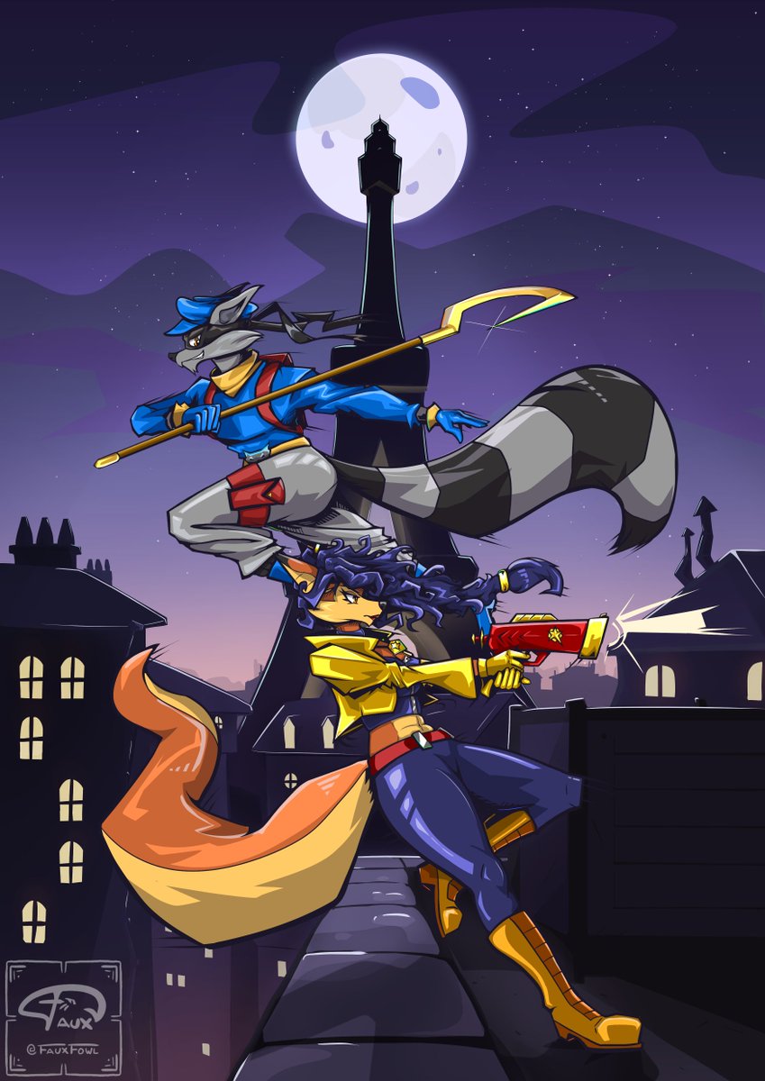 FauxFowl's tweet photo. I love Sly and Carmelita so I can't resist drawing them! I just wanted to make some stickers but ended up making a little fan art at the end :) I didn't design the character poses to perfectly make sense in one scene but oh well!

#furry #furryart #fanart #slycooper #carmelitafox https://t.co/y4sSqymtNv