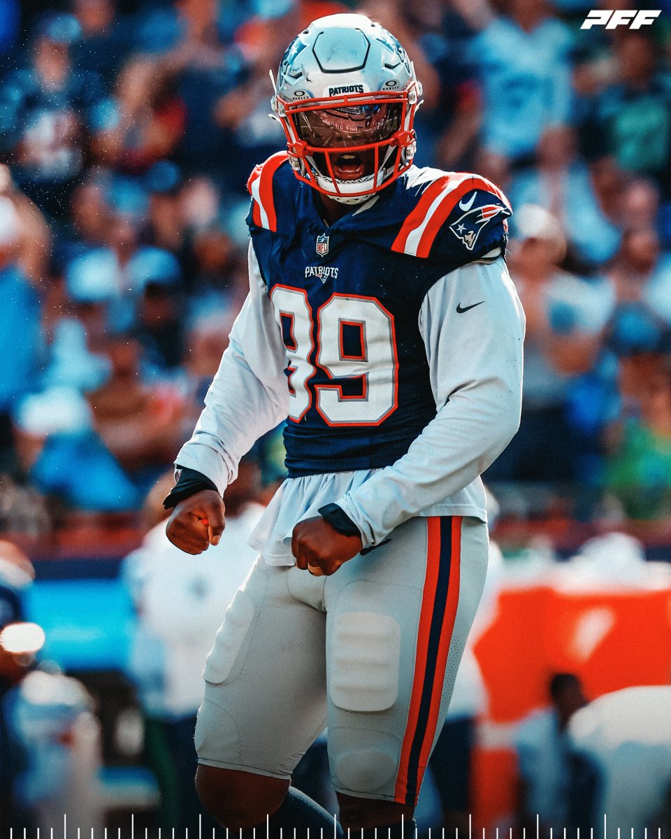PFF_Patriots's tweet photo. Keion White among EDGE defenders this season:

🔵 90.8 pass rush grade (4th)
🔴 4.0 sacks (T-2nd)
🔵 21.4% pass rush win rate (7th) https://t.co/ilLruzHMpI
