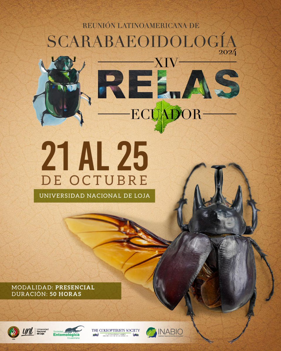 INABIO_EC's tweet photo. La @UNLoficial, The Coleopterists Society, la Sociedad Entomológica Ecuatoriana y el #INABIO te invitan a participar en la XIV Reunión Latinoamericana de Scarabaeoidología, que se desarrollará en Loja, Ecuador, del 21 al 25 de octubre.
👉Inscríbete aquí:
https://t.co/deUtduhmvE https://t.co/IL61JqHyQ1
