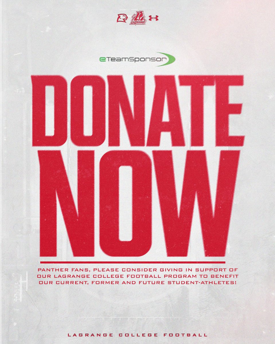 LaGrange College Football (@lagrangeftbl) on Twitter photo Panther Nation! Help us in reaching our goal and taking the <a href="/LaGrangeFTBL/">LaGrange College Football</a> program to the next level!
Support our student-athletes and donate today using the link below! ets.rocks/3XgIBHh Panther Nation! Help us in reaching our goal and taking the <a href="/LaGrangeFTBL/">LaGrange College Football</a> program to the next level!
Support our student-athletes and donate today using the link below! ets.rocks/3XgIBHh