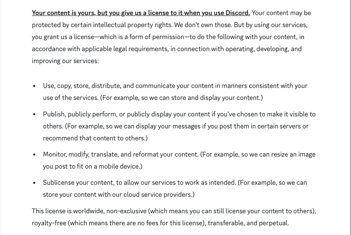Rattleplays's tweet photo. discovered that Discord has transparency with their users. essentially saying that they can use your data (for the reasons listed below) but they don't stop the users from deleting said data, giving the user more control. I really respect this #MCO335 
https://t.co/tmyYqXYnw7 https://t.co/I3aFVxYRwG