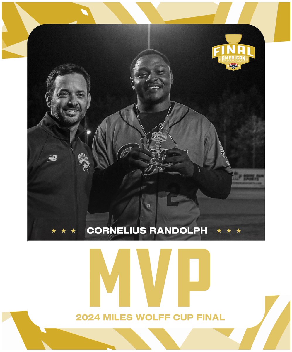 American Association (@aa_baseball) on Twitter photo Cornelius Randolph is the 2024 Miles Wolff Cup Final MVP 🏆
#WePlayToWin | <a href="/KCCougars/">Kane County Cougars</a> Cornelius Randolph is the 2024 Miles Wolff Cup Final MVP 🏆
#WePlayToWin | <a href="/KCCougars/">Kane County Cougars</a>