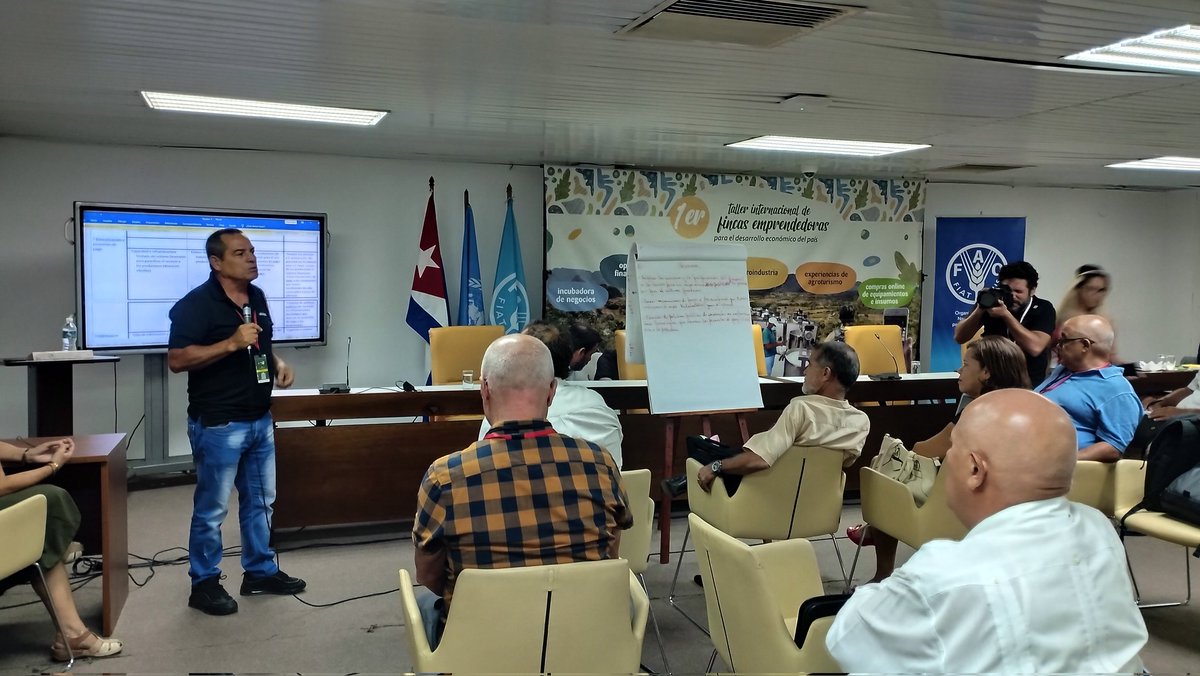 FAOCuba's tweet photo. 🟡 Continúa este martes Taller Internacional de Fincas Emprendedoras con la identificación de soluciones derivadas de las brechas y problemáticas que afrontan los productores para el emprendimiento en el sector agrícola cubano. https://t.co/GNSfGrENLW