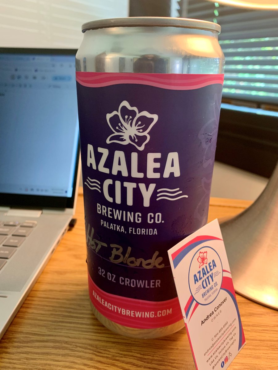 schindy's tweet image. I was just hand-delivered an ice cold beer at work 🤩 Thanks to Amanda at Azalea City Brewing in Palatka for listening to today's @FCConair segment on Datil Peppers and bringing me their "Hot Blonde" ale to try. Take the rest of the day, everybody