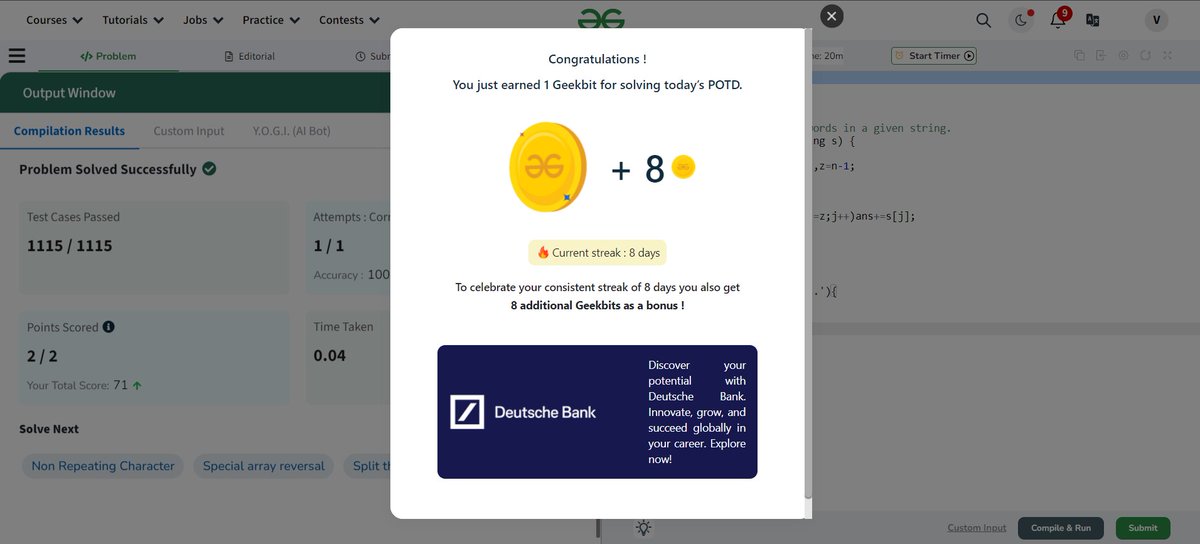 Reopen_Clg's tweet photo. Day 8 of GeekStreak2024         

Problem :  Reverse Words
Approach : Used normal brute force approach.

#geekstreak2024 #DeutscheBank
@geeksforgeeks
@DeutscheBank https://t.co/7QBqynv3yz