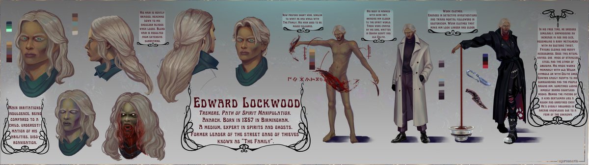 snjorvasaris's tweet image. #vtm #vampirethemasquerade #wod #worldofdarkness #vamily #tremere 
Ed&apos;s reference sheet