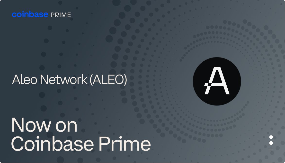 Aleo Network (ALEO) is now available for custody and staking on Coinbase Prime! Availability of this asset may be restricted based on custodian entity and customer jurisdiction.

Read more about this multi-product agreement and why <a href="/AleoHQ/">Aleo</a> chose Coinbase coinbase.com/blog/aleo-sele…