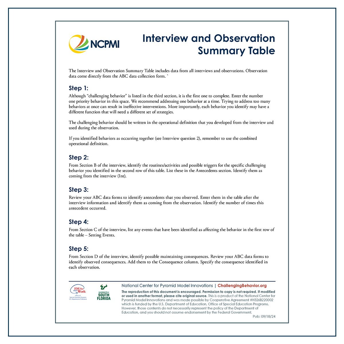 PyramidModel's tweet image. The Interview & Observation Summary Table is now available in a Blank Form.
Download it today from our Resource Library:
challengingbehavior.org/document/inter…
Interview & Observation Summary Table: Step-by-Step Instructions with Example is also available in the Resource Library! #PyramidModel