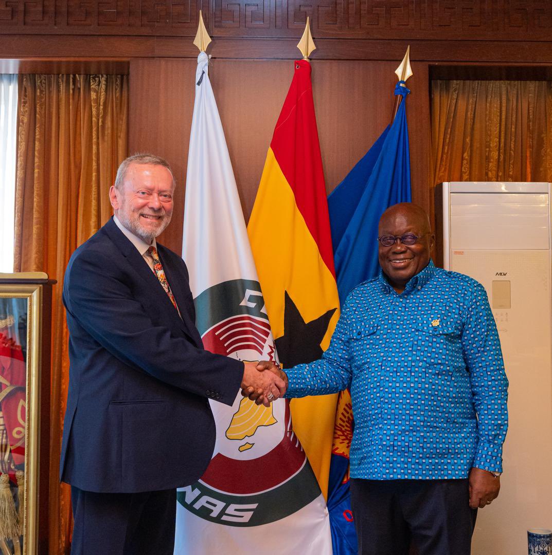 UKinGhana's tweet photo. They discussed the 🇬🇧’s renewed focus on mutually beneficial Africa partnerships, economic reforms, and human rights.

Both emphasised the importance of credible elections, regional stability and continued 🇬🇧🇬🇭 collaboration on global issues. 2/2 https://t.co/PF5uBqyQKu