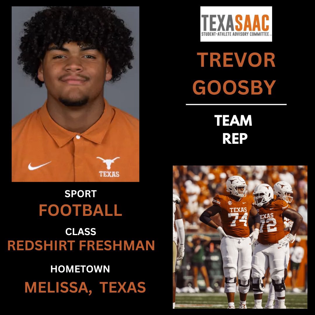 TexasSAAC's tweet image. Kicking off Day 2 with Texas Football! Introducing SAAC reps, Trevor Goosby, Brandon Baker, Liona Lefau, and DeAndre Moore!๐๐ค๐ผ