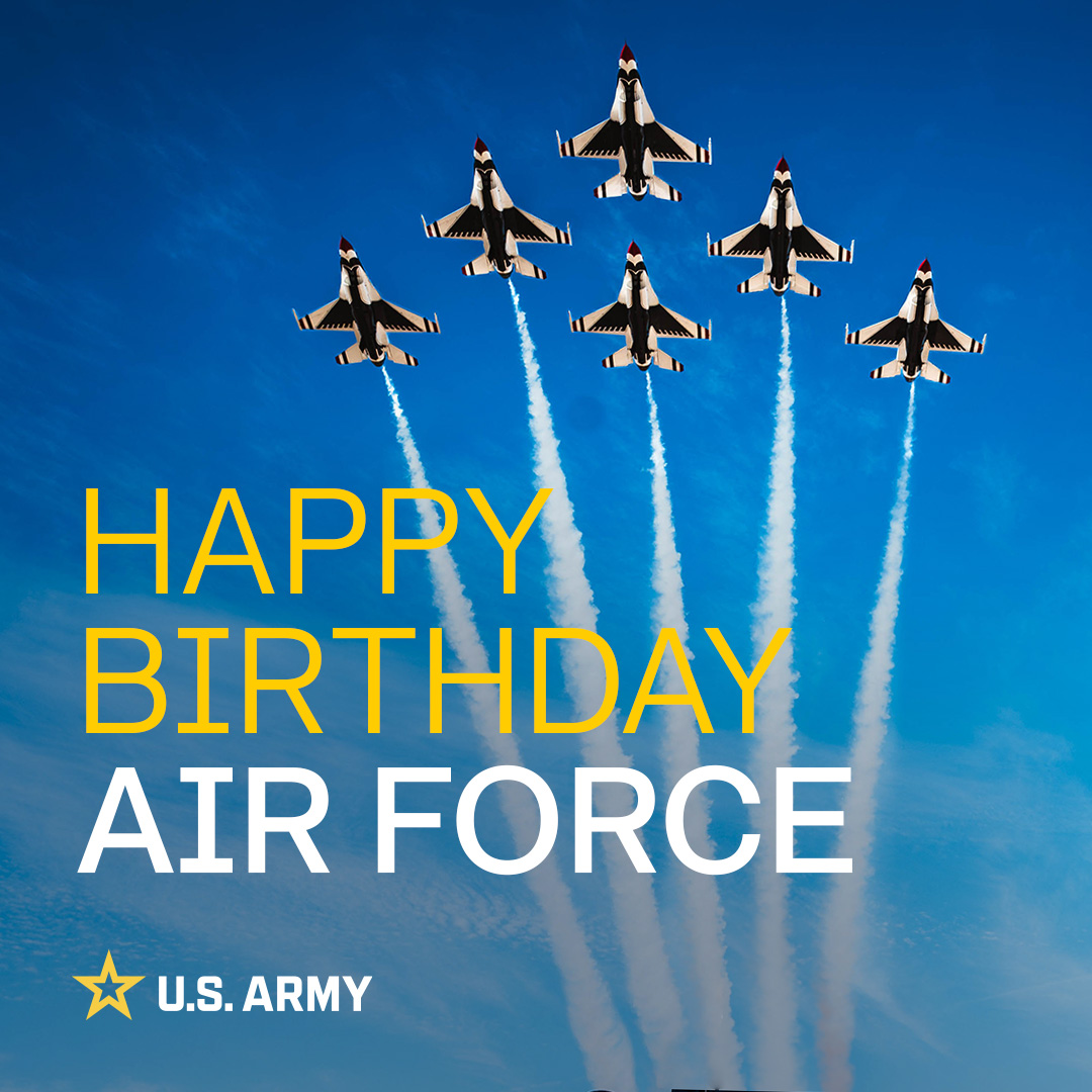U.S. Army (@usarmy) on Twitter photo Today, the #USArmy congratulates the <a href="/usairforce/">U.S. Air Force</a> in celebrating 77 years of defending our nation with #Airpower Anytime, Anywhere!
Here's to many more years of protecting our nation! Today, the #USArmy congratulates the <a href="/usairforce/">U.S. Air Force</a> in celebrating 77 years of defending our nation with #Airpower Anytime, Anywhere!
Here's to many more years of protecting our nation!