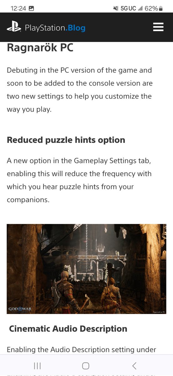 Two new settings for God of War Ragnarok are also coming to consoles. 

Reduced puzzle hints 
Cinematic Audio description