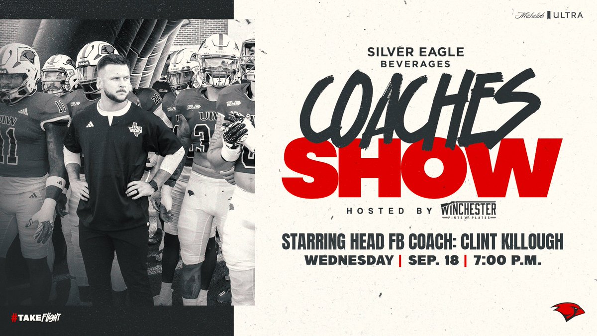 Come out to the <a href="/WinchesterPubSA/">The Winchester Pub</a> for the <a href="/UIWFootball/">UIW Football</a> Coaches Show at 7:00 p.m. presented by <a href="/SilverEagleBev/">SilverEagleBev</a> !

📍: The Winchester Pub (5148 Broadway)
🕖: 7:00 p.m. 
🔗: tinyurl.com/bdzjs6jh

#TheWord | #TakeFlight