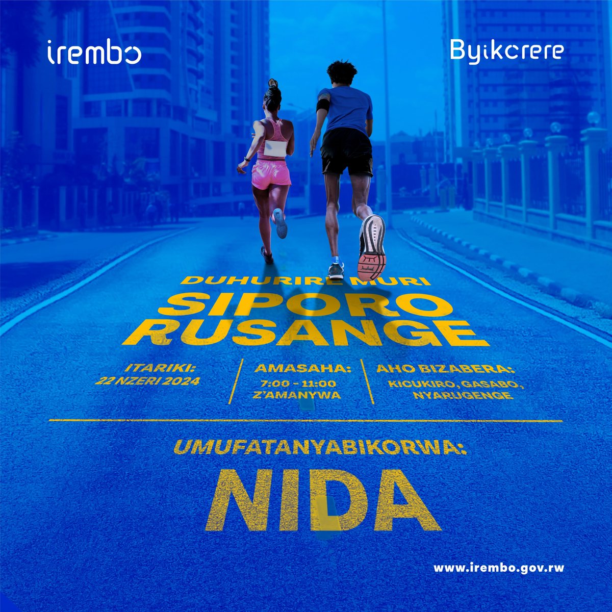 Gahunda ntayindi ni #Byikorere! Baturage bo mu mujyi wa Kigali, twishimiye kubatumira muri siporo rusange izaba ku cyumweru taliki 22 Nzeri 2024, ku bufatanye na <a href="/CityofKigali/">City of Kigali</a> na <a href="/NidaRwanda/">NIDA Rwanda</a>. 

Tuzabigisha kwisabira serivisi z’irangamimerere n’izindi serivisi zisabirwa ku rubuga