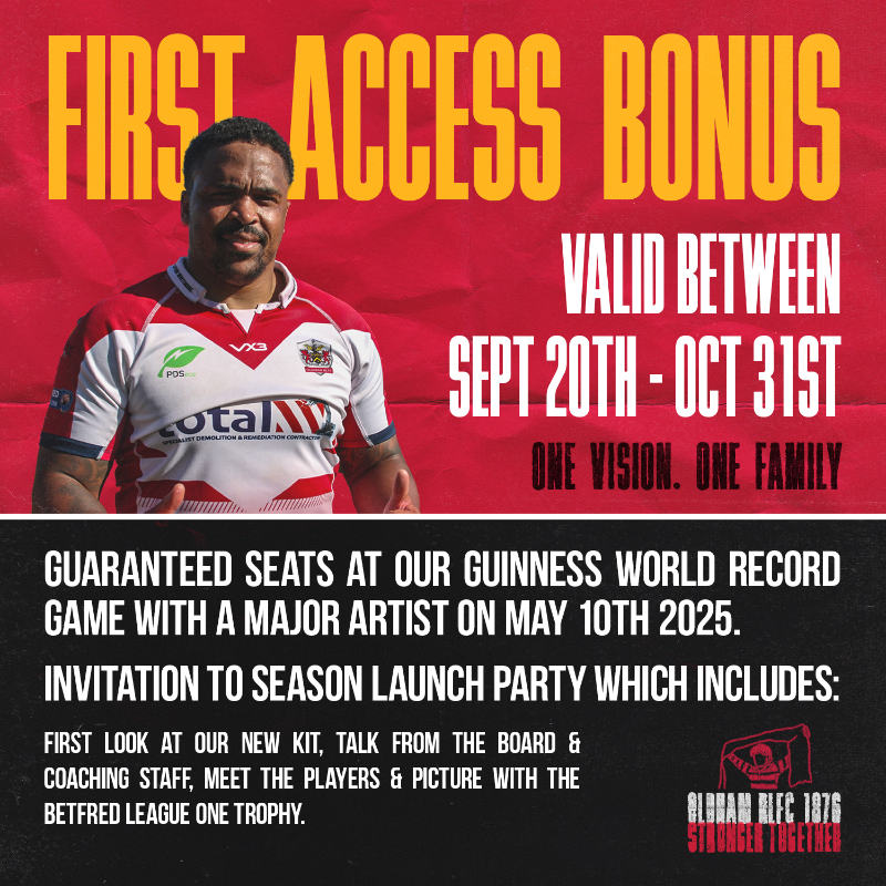 Season Ticket First Access!

2025 Season Tickets launch on Friday and we are delighted to offer fantastic bonuses to all our fans who purchase before October 31.

Be the first to join our 2025 Championship campaign 🦁

One Vision. One Family.