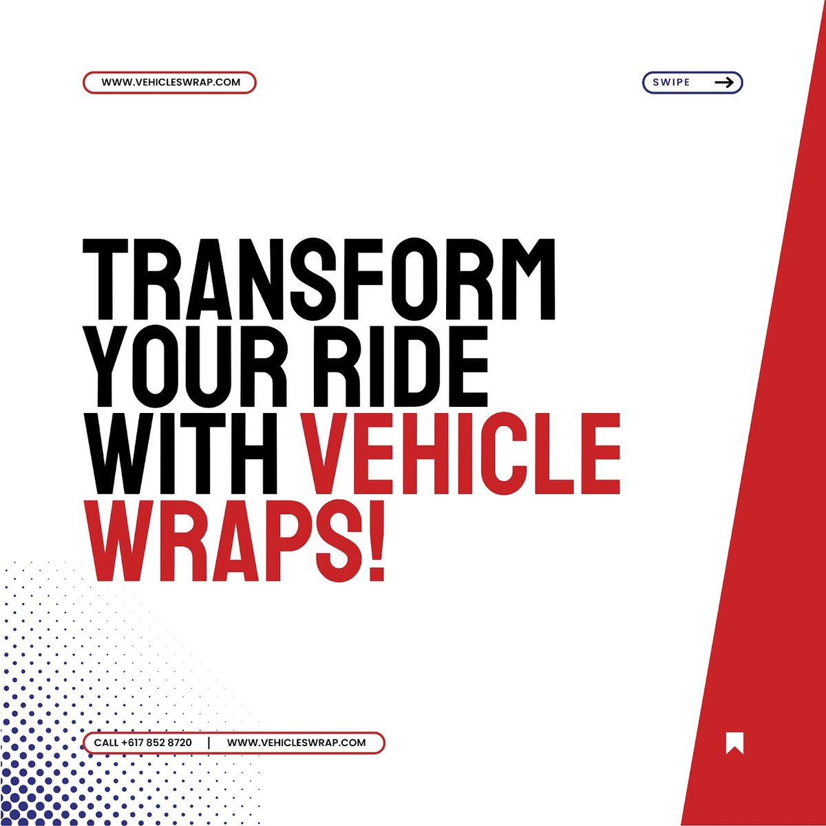 vehicleswrap's tweet image. Discover the ultimate in vehicle customization and protection! Our industry-certified installers deliver top-quality wraps that offer durable protection, customizable designs, and cost-effective enhancements. 
.
#VehicleWraps #CarWraps #CustomDesigns #DurableProtection